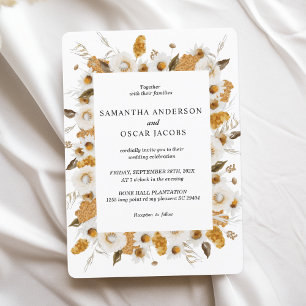Watercolor Autumn Yellow & White Floral Frame Invitation