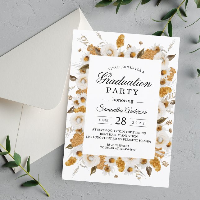 Watercolor Autumn Yellow & White Floral Frame Invitation (Creator Uploaded)
