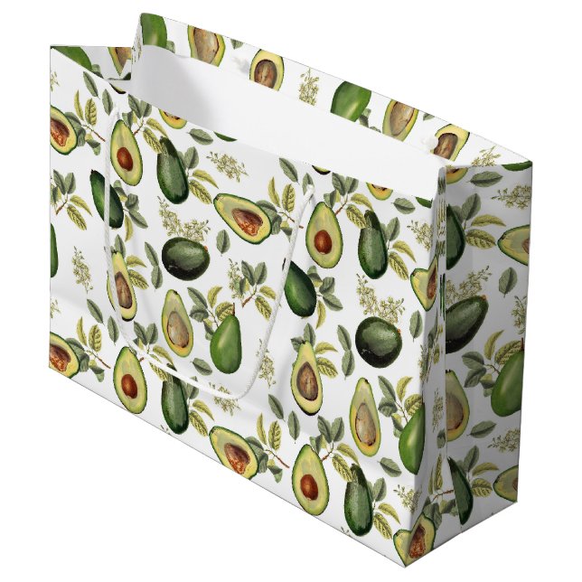 Watercolor Avocado Botanical Pattern Large Gift Bag (Front Angled)