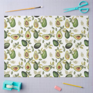 Watercolor Avocado Botanical Pattern Tissue Paper