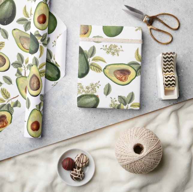 Watercolor Avocado Botanical Pattern Wrapping Paper (Crafts)