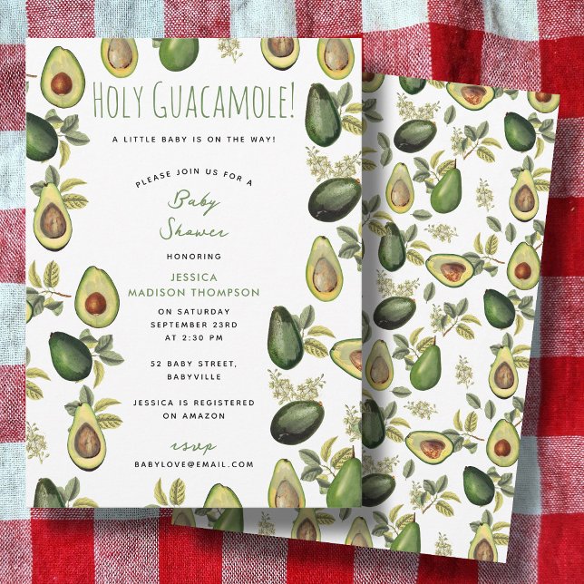 Watercolor Avocado Holy Guacamole Baby Shower Invitation (Watercolor Avocado Holy Guacamole Baby Shower Invitation)