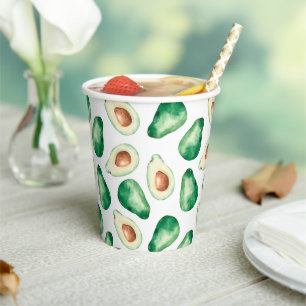 Watercolor Avocado Pattern Birthday Party Paper Cups