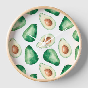 Watercolor Avocado Pattern Clock