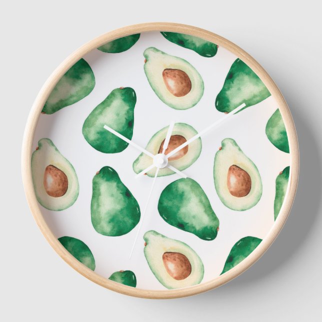 Watercolor Avocado Pattern Clock (Front)