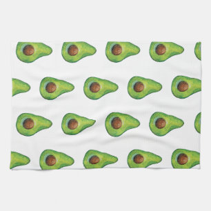 Watercolor Avocado Pattern Kitchen Towel