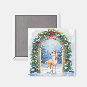 Watercolor Azawakh Snowy Stone Arch Christmas Magnet