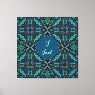 Watercolor Azulejo Black Spanish Personalized Canvas Print