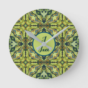 Watercolor Azulejo Green Spanish Personalized Round Clock