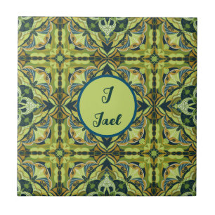 Watercolor Azulejo Green Spanish Personalized  Tile
