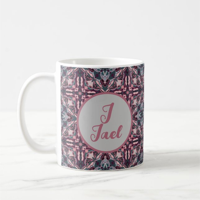 Watercolor Azulejo Pink Spanish Personalized  Coffee Mug (Left)