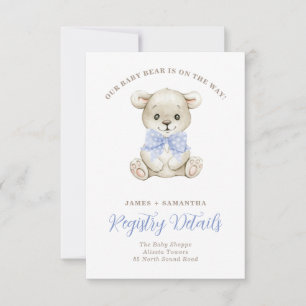 Watercolor Baby Bear Blue Bow Gift Registry Announcement