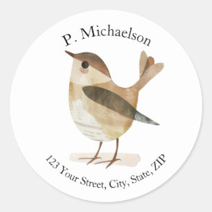 Watercolor Baby Bird Round Address Label 
