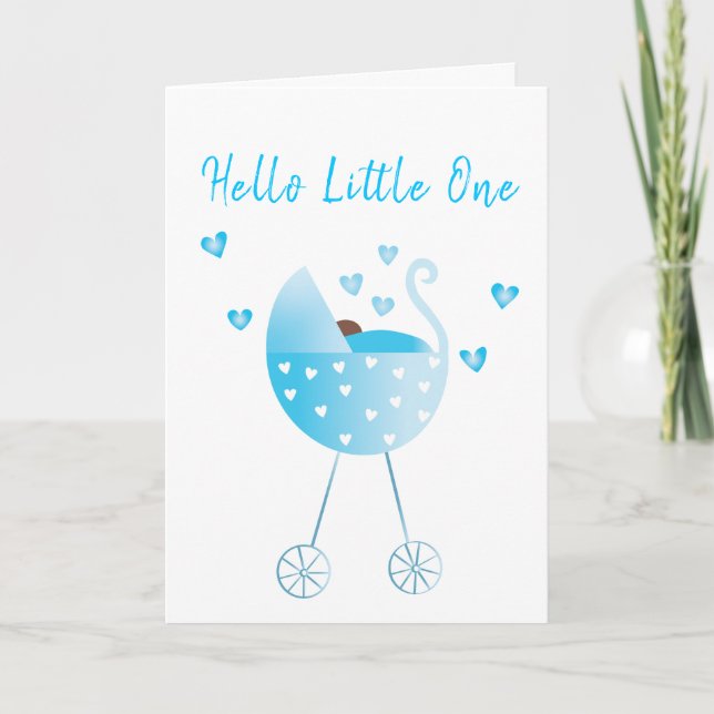 Watercolor Baby Boy Carriage Congratulations Blue Card (Front)