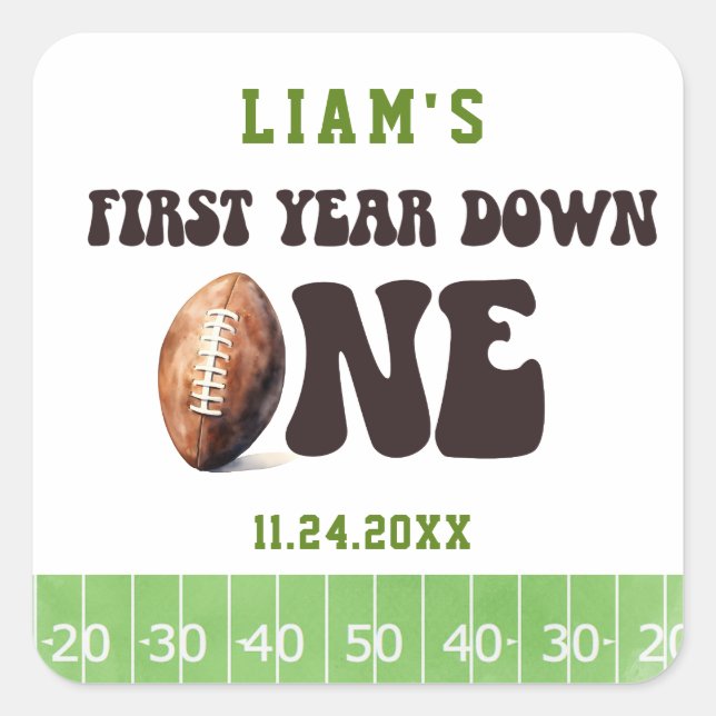 Watercolor Baby Boy Football First Year Down Square Sticker (Front)