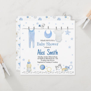 Watercolor baby boy invitation