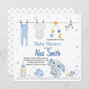 Watercolor baby boy invitation