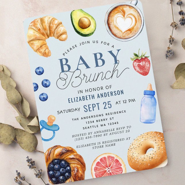 Watercolor Baby Brunch Boy Baby Shower Invitation (Creator Uploaded)