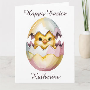 Watercolor Baby Chick Peeking from Cracked Egg Card