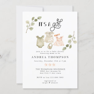Watercolor Baby Clothes Boho Girl Baby Shower Invitation