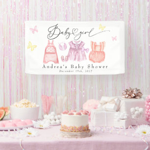 Watercolor Baby Clothes   Its A Girl Baby Shower  Banner