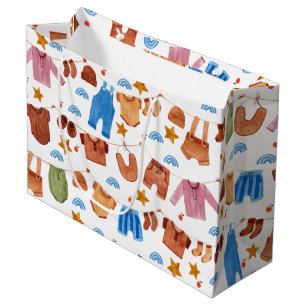 Watercolor Baby Clothesline Baby Shower Birthday  Large Gift Bag
