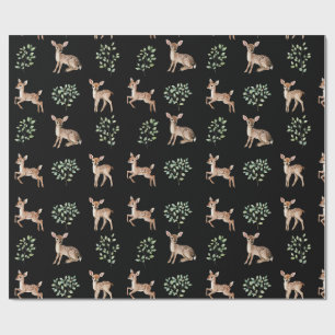 Watercolor Baby Deer and Leaves Pattern Wrapping Paper