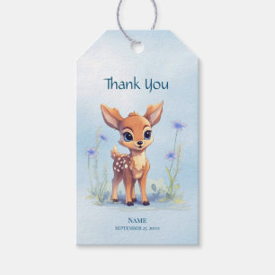 Watercolor Baby Deer Blue Flowers Gift Tag