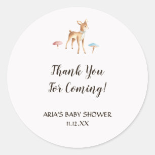 Watercolor Baby Deer Mushrooms Baby Shower Favour Classic Round Sticker