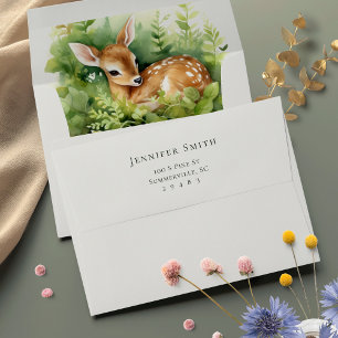 Watercolor Baby Deer Return Adresse Enveloppe