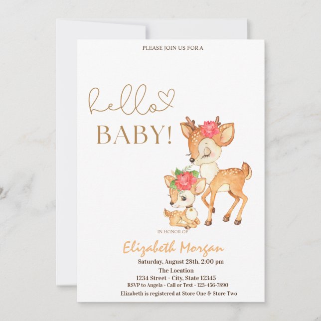 Watercolor Baby Deer Striped Baby Shower  Invitation (Front)