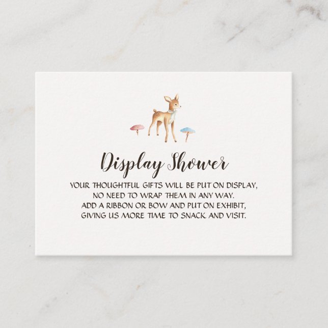 Watercolor Baby Deer with Mushrooms Display Shower Enclosure Card (Front)