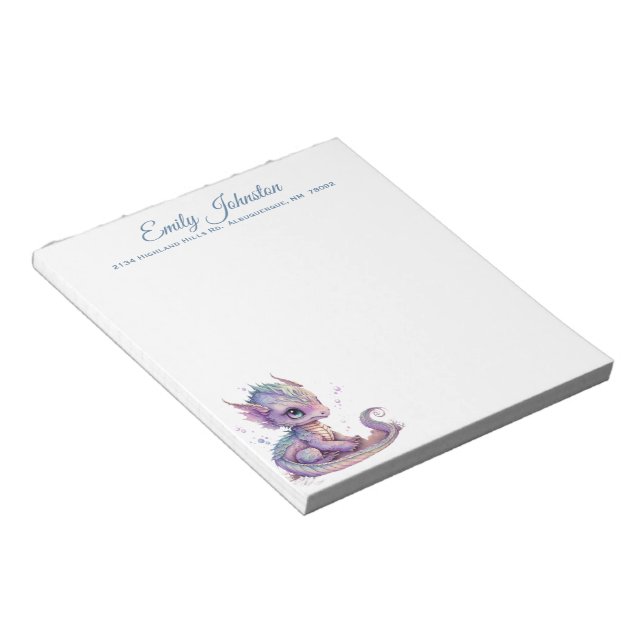 Watercolor Baby Dragon Custom Stationery Notepad (Angled)