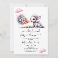 Watercolor Baby Dragon With Rainbow Flowers Fire
