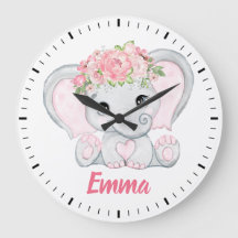 Watercolor Baby Elephant Pink Floral Girl Nursery