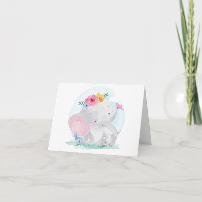 Watercolor Baby Elephant Thank You (Front)