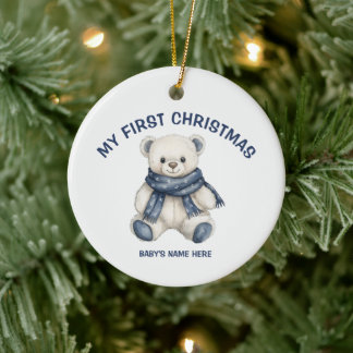 Watercolor Baby First Christmas Photo Ceramic Ornament