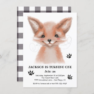 Watercolor Baby Fox Birthday Party Invitation