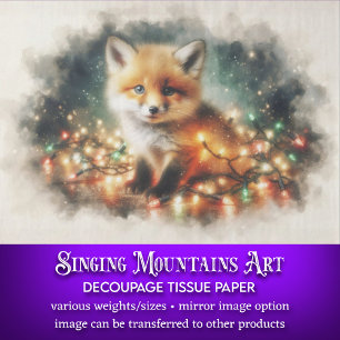 Watercolor Baby Fox Christmas Lights Decoupage Tissue Paper