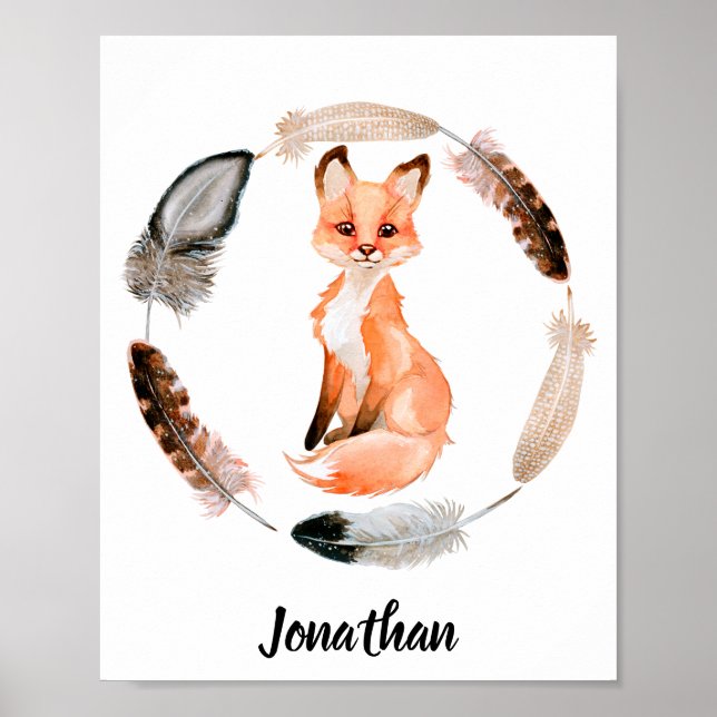 Watercolor Baby Fox Nursery Child  Personalized Poster (Front)