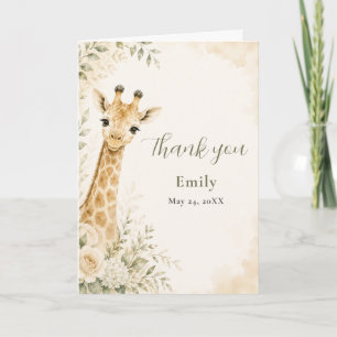 Watercolor Baby Giraffe Baby Shower Thank You Card