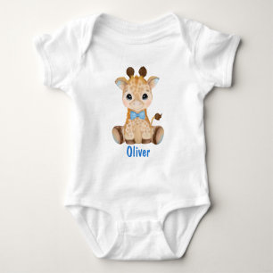 Watercolor Baby Giraffe Blue Boy Bodysuit