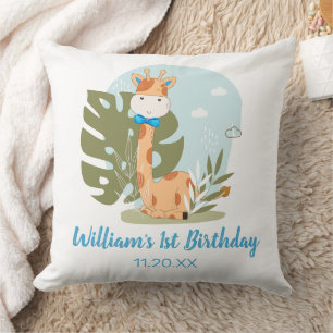 Watercolor Baby Giraffe, Safari Animals Birthday I Throw Pillow