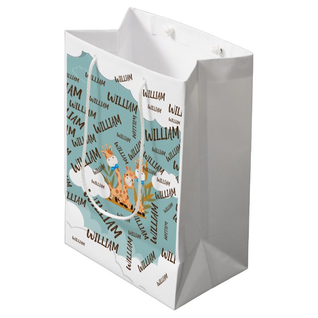 Watercolor Baby Giraffe, Safari Animals Birthday Medium Gift Bag (Front Angled)