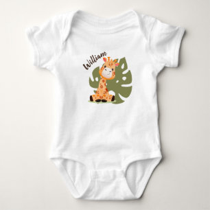 Watercolor Baby Giraffe, Safari Animals Bodysuit
