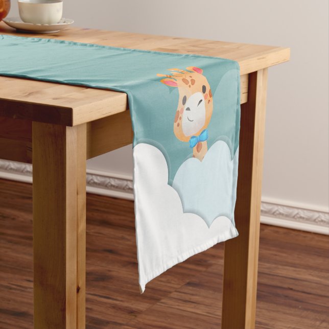 Watercolor Baby Giraffe, Safari Animals Short Table Runner (In Situ)