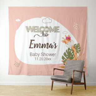 Watercolor Baby Giraffe, Welcome to Baby Shower  Tapestry