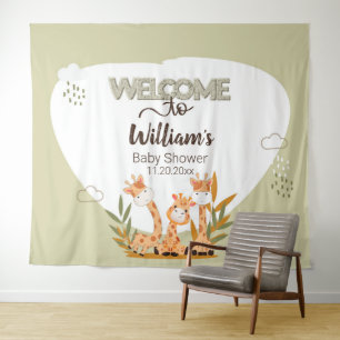 Watercolor Baby Giraffe,Welcome To Baby Shower  Tapestry