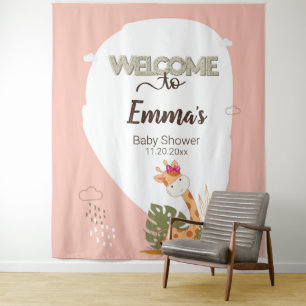 Watercolor Baby Giraffe, Welcome to Baby Shower  Tapestry