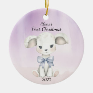 Watercolor Baby Goat First Christmas Personalized Ceramic Ornament